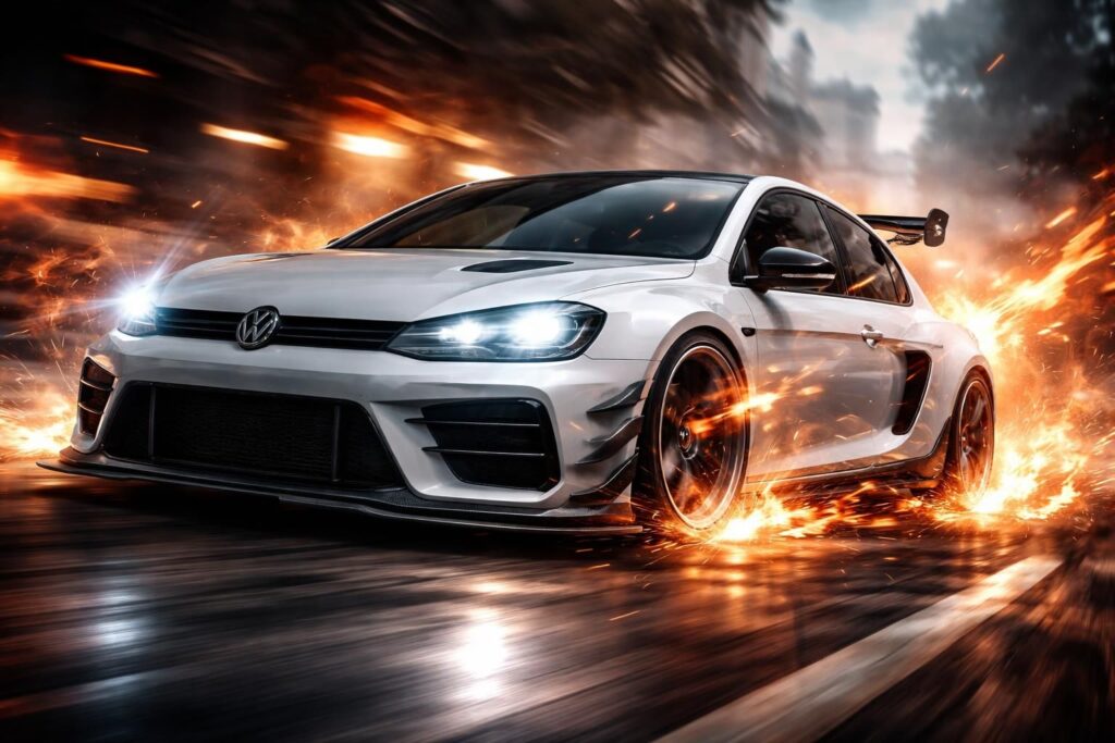 découvrez la volkswagen golf w12, une création folle alliant puissance extrême et performance avec un moteur de chevaux impressionnant.